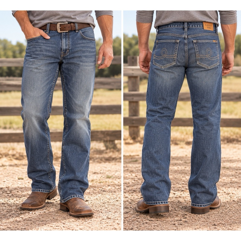 Ariat Men's Size 38 Rebar M4 Relaxed DuraStretch Boot Cut Jeans Western